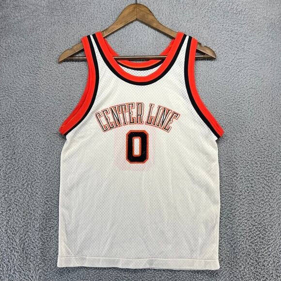 Vintage Center Line Basketball Jersey Mens Medium White Orange Mesh Champion 80s - Picture 1 of 12